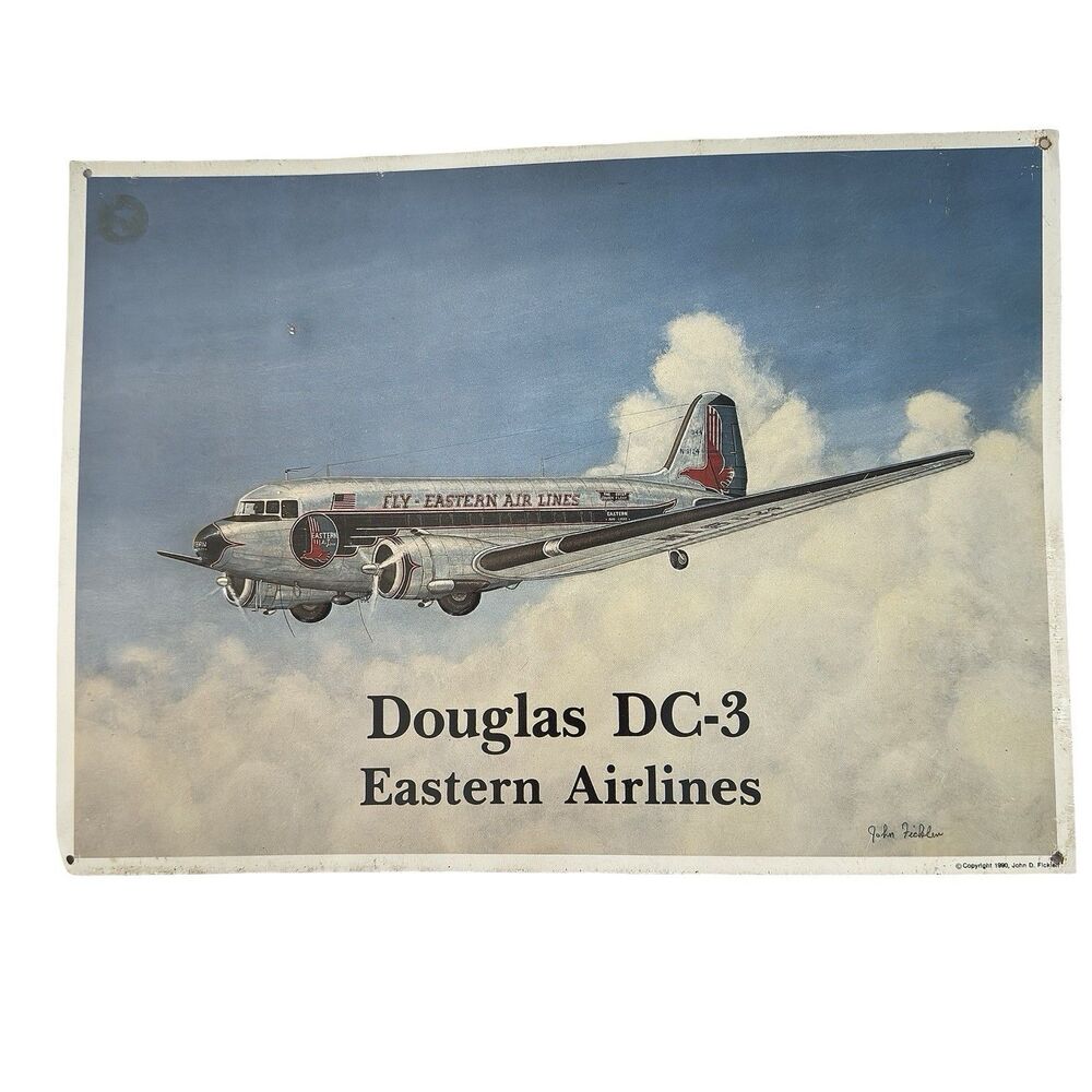 Vintage Douglas DC-3 Delta Eastern Airlines Metal Sign Set John Ficklen 1990